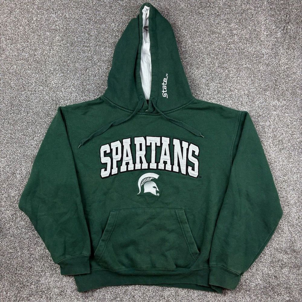 Vintage Y2K Michigan State Spartans Hoodie Mens M Green Sweatshirt Lightweight